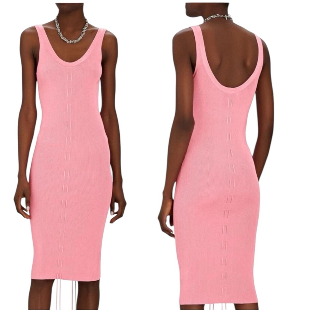 Helmut Lang Lacing Knit Tank Midi Dress Disco Pink Size Small NWT NEW